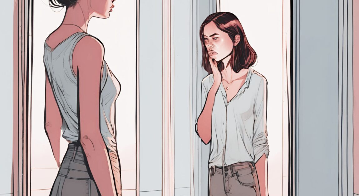 Visual representation of the inner critic—conceptual image symbolizing self-doubt, negative self-talk, and the impact on mental health, addressed through counselling and psychotherapy in Toronto.