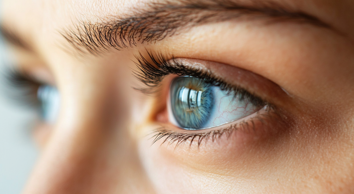 Close-up of blue eye—depicting emotional awareness and trauma healing through therapy in Vaughan