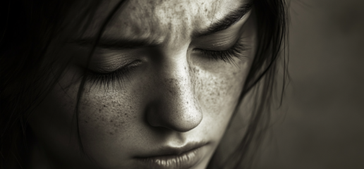 Black and white portrait of woman looking down—symbolizing grief and inner pain supported through therapy in Toronto