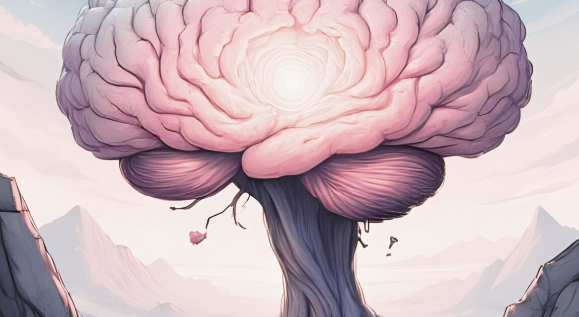 Illustration of a brain forming the top of a tree, symbolizing Deep Brain Reorienting therapy and the connection between brain-based trauma healing, growth, and psychotherapy.