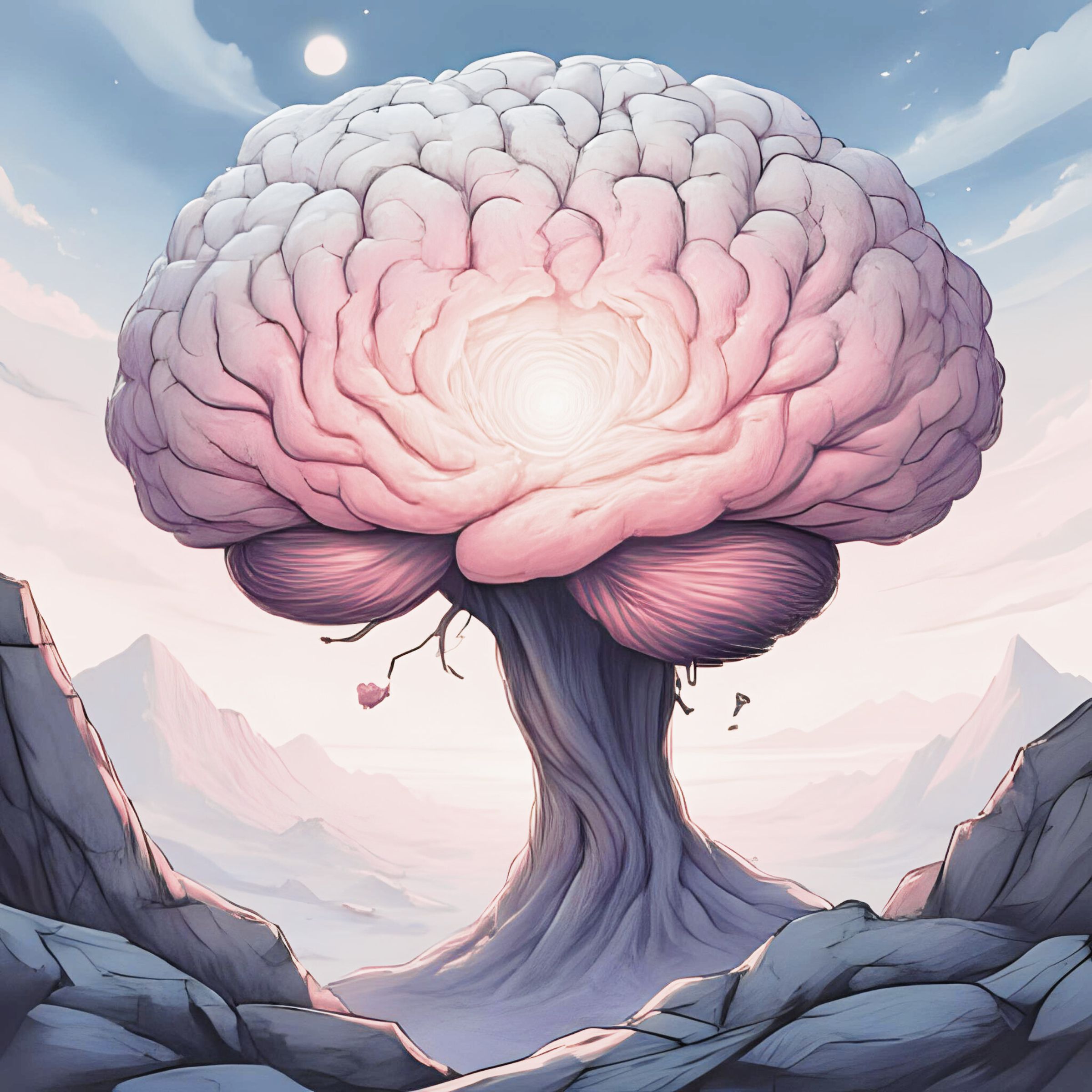 Illustration of a brain forming the top of a tree, symbolizing Deep Brain Reorienting therapy and the connection between brain-based trauma healing, growth, and psychotherapy.
