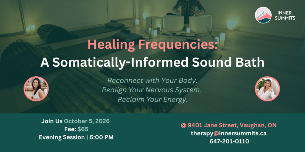 sound therapy and sound bath session in Vaughan, ontario at Inner Summits psychotherapy centre