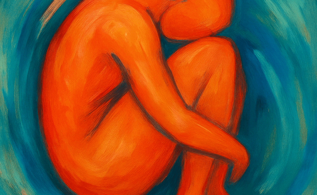 image of person curled up in tension and survival mode, when the body tightens the psoas muscle responds, psychotherapists at Vaughan and Richmond Hill can help with somatic therapy, breathwork and trauma-informed yoga practices to help you